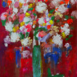 Fiori bianchi su sfondo rosso 100x120